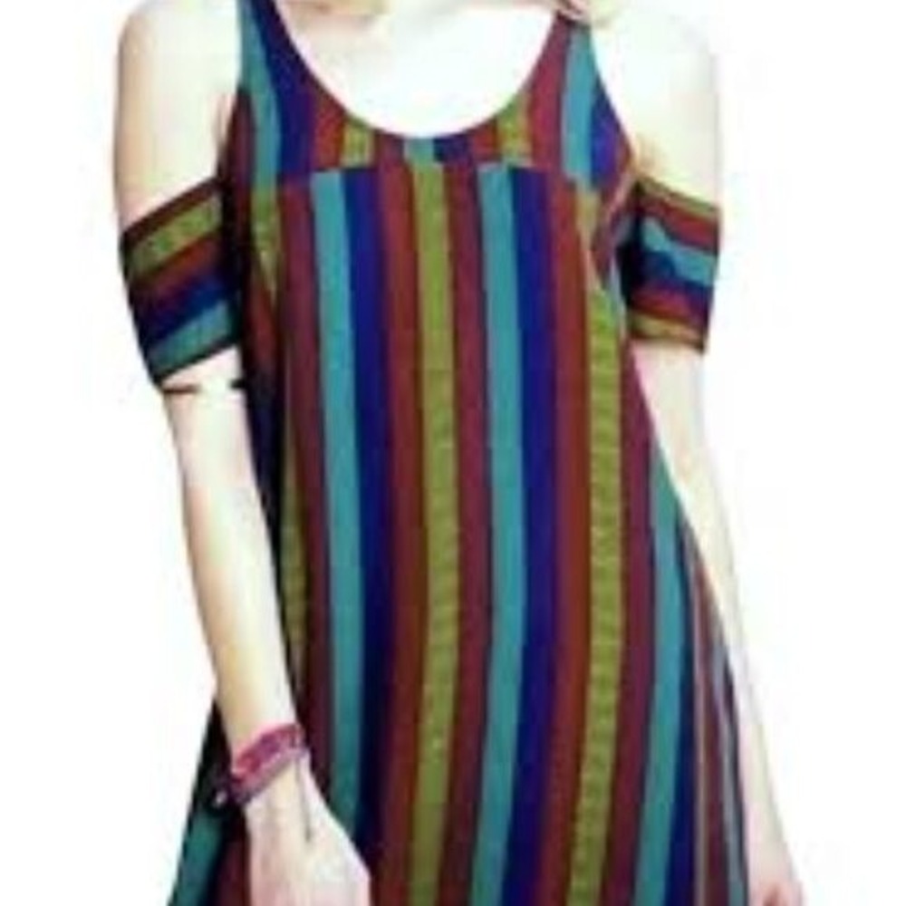 UO Silence + Noise Stripe Cold Shoulder Dress
